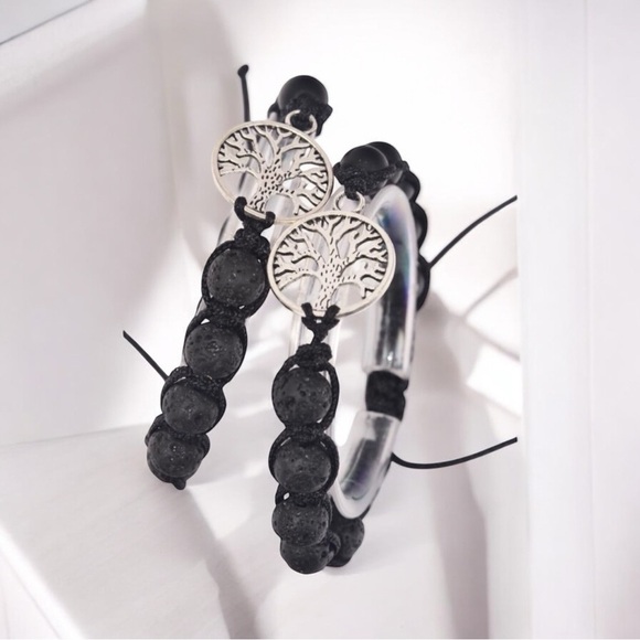 Tree of Life Natural Stone Black Lava Rock Unisex Adjustable Cord Bracelet NEW - Picture 4 of 11